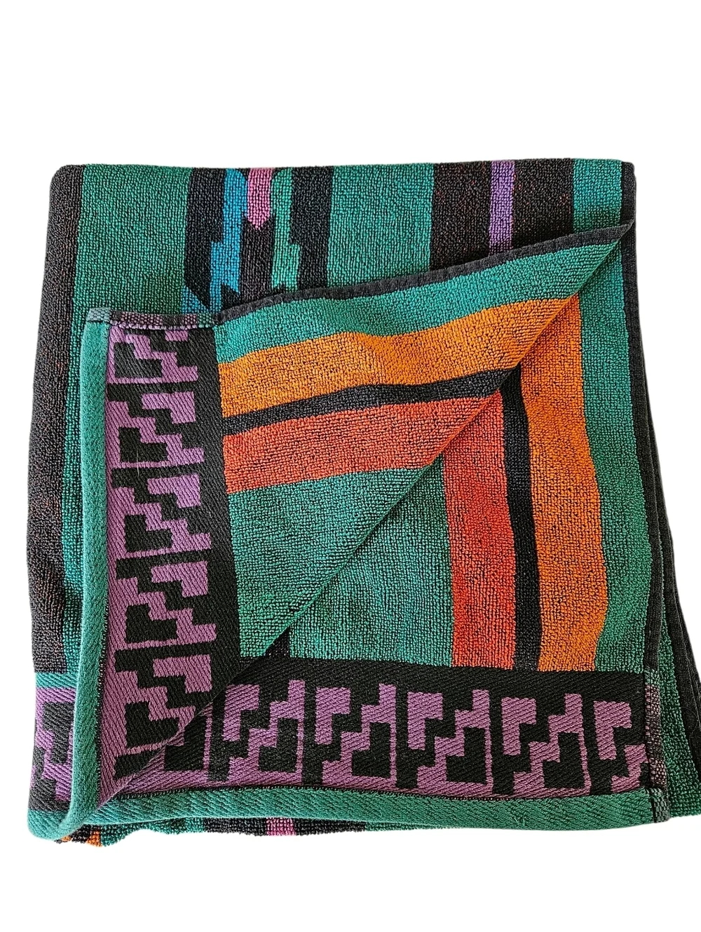 VINTAGE Royal Terry Colorful Southwestern Aztec Beach Bath Towels 80s 90s